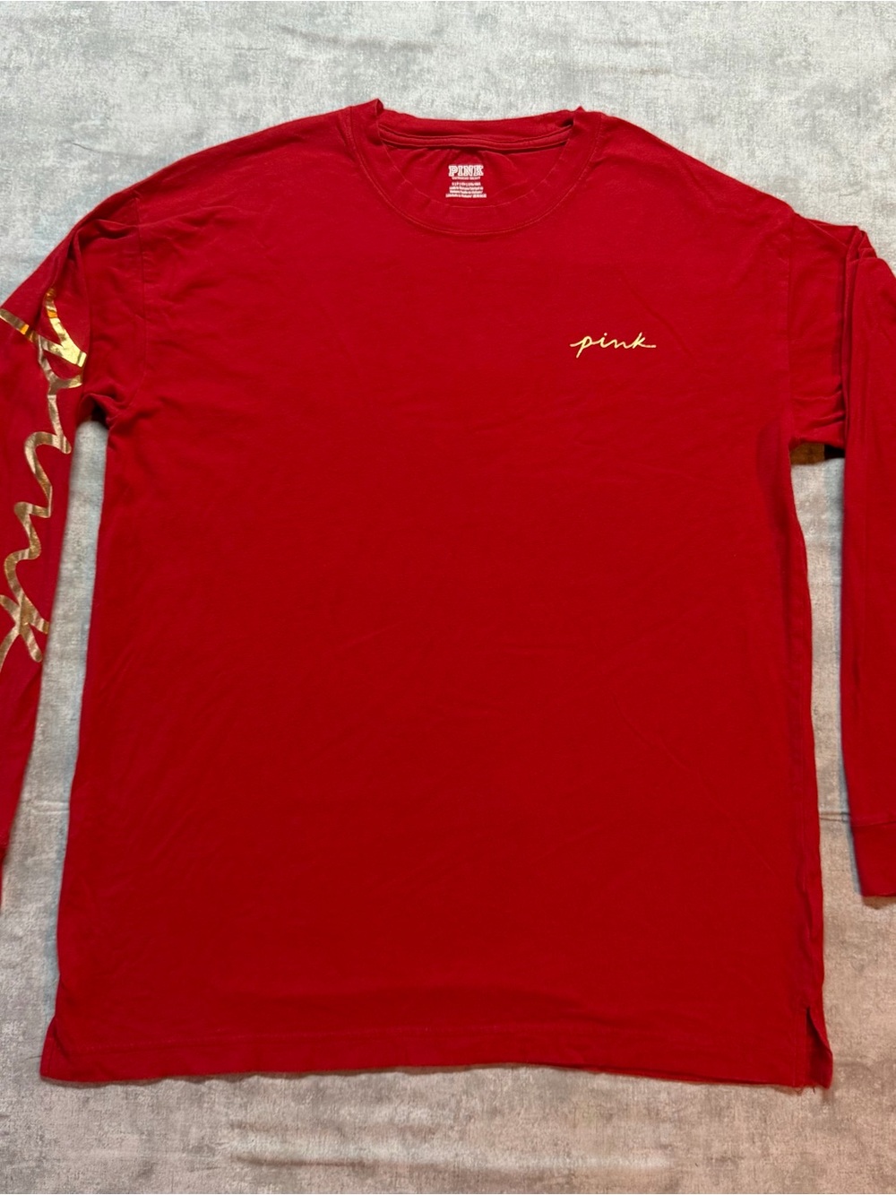 Victoria's Secret PINK Long Sleeve T Shirt Womens Small Red Graphic Logo Casual